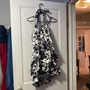 Black and White Ruffled Halter Dress